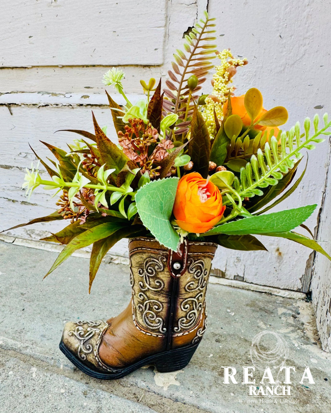 Ranch Rose Boot Floral Arrangement