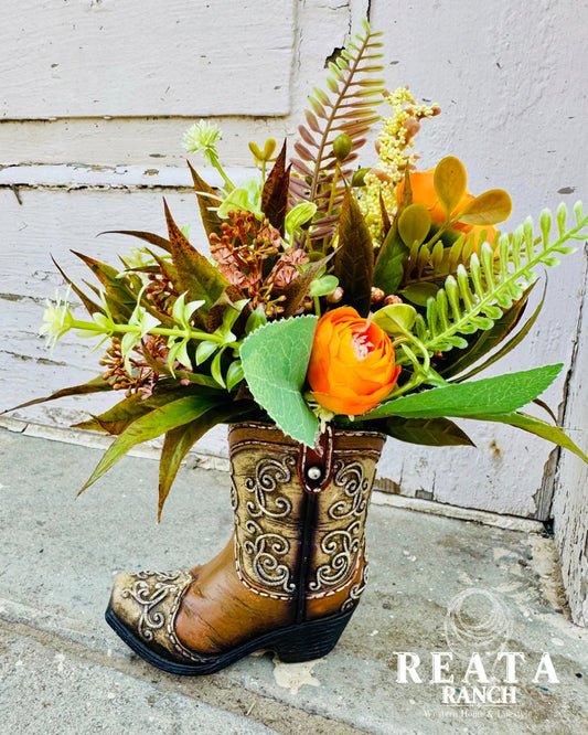 Ranch Rose Boot Floral Arrangement